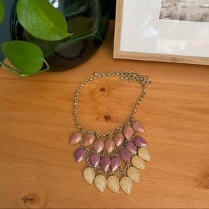Gold Teardrop Stone Statement Necklace Pink Mauve Tan Purple